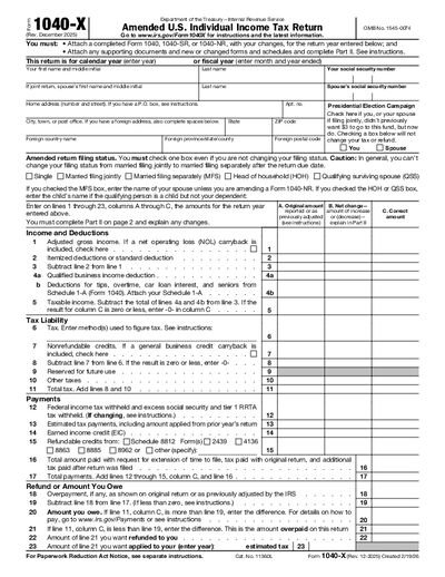 IRS Form 1040-X preview
