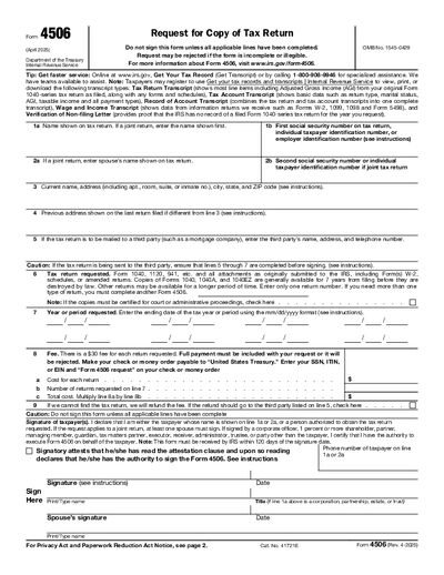 IRS Form 4506 preview