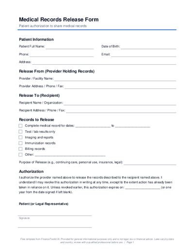 Medical Records Release Form preview
