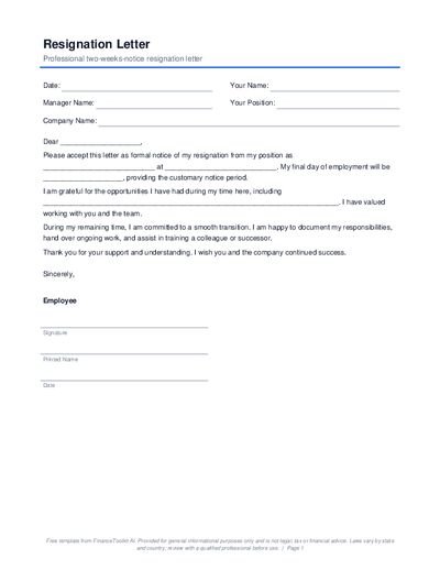 Resignation Letter preview