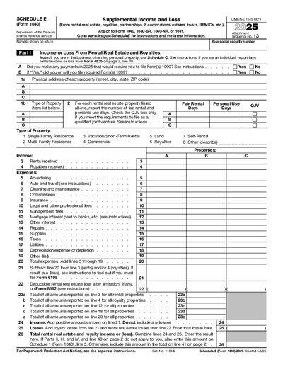 Schedule E (Form 1040) preview