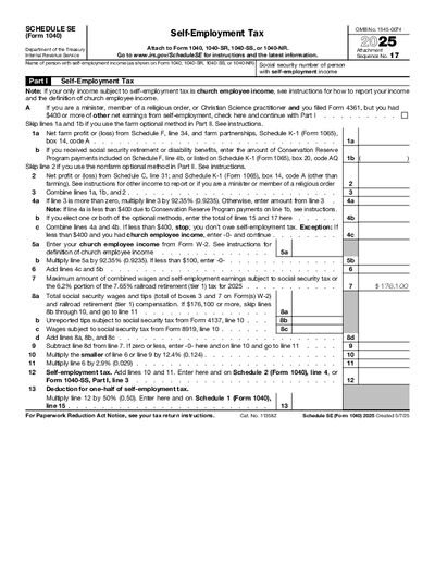Schedule SE (Form 1040) preview