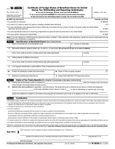 W-8BEN Form preview